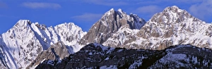 Canada, Alberta, Peter Lougheed PP. The jagged, snow-dappled Canadian Rockies contrast