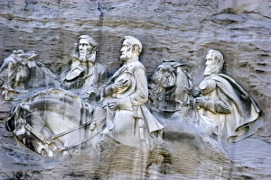 Drucke von Steinmetzerie von Stonewall Jackson, Robert E. Lee und Jefferson Davis an der Stone Mountain in Georgien Bilder Datiert 2007 September: Steinwerkzeug von Stonewall Jackson