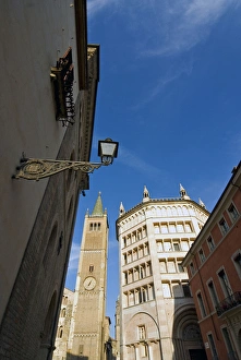 Blue Sky Cathedral Photos Drucke: The cathedral and the baptistry, Parma, Emilia Romagna, Italy, Europe