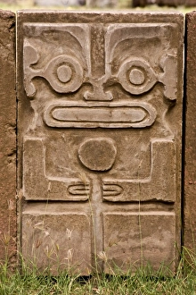 French Polynesia Tourism Drucke: French Polynesia, Marquesas Islands, Nuku Hiva. Stone tiki representing a Polynesian