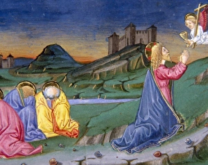 Garden Of Gethsemane Drucke: After having prayed in the Garden of Gethsemane, an angel from heaven comes to comfort