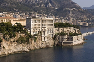 Monte Carlo Cityscape Drucke: Monaco Oceanography Museum, View from Helicopter, Cote d Azur, Monaco