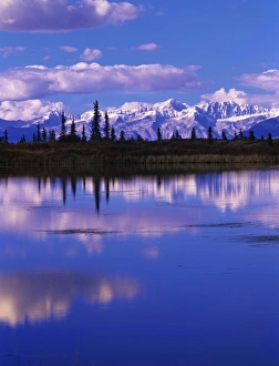 Alaska Range Mountains Drucke: Mountains of the Alaska Range and pothole lake reflection, Denali Hwy, Alaska