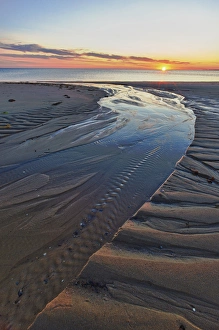 Empty Beach At Low Tide Drucke: Sand patterns at sunset on Bound Brook Island