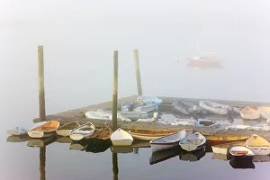 Morning Fog Photography Drucke: Skiffs and morning