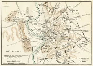 Drucke von Stadtplan der alten Römer.Lithografie Stil Drucke: Karte der alten Römer