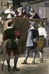 Britische Geschichte Drucke: Prozess eines Quakers in England