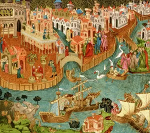 Drucke von Markus Polo verlässt Venedig auf seiner Reise nach China, 1338.Bod. Misc. 264 Italien Drucke: Markus Polo verlässt Venedig im 13. Jahrhundert