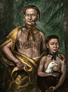 Amerikanischer Ureinwohner Drucke: Tomočiči und sein Sohn
