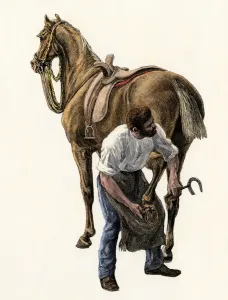 Schmied sohnt ein Pferd