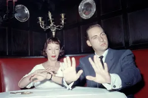 From left: Imogene Coca, Sid Caesar, sitting at banquette, ca. 1950s