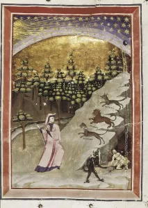 Gothic Art Miniature Painting Drucke: The Divine Comedy. s.XV. Dante in front of the Gate of Hell
