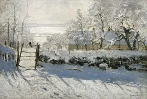Drucke von Ein Meisterwerk des Impressionismus: Claude Monets 'Mögspie' aus dem Jahr 1868-1869, gemalt in der kalten Winterlandschaft von Etretat Claude Monet Drucke: Claude Monet - Die Amsel.