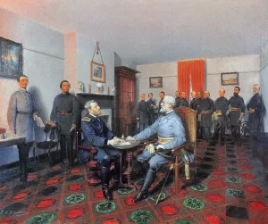 Bildende Kunst Drucke: Bürgerkrieg: Appomattox, 1865. Die Kapitulation des Generals Lee gegen den General Grant am 9