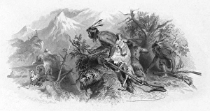 American Indian Warfare Drucke: BANKNOTE: NATIVE AMERICAN ATTACK. American banknote engraving, 19th century