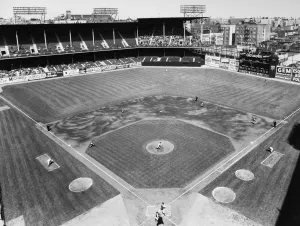 Baseball-Stadien Drucke: BASSESPARKEN-SPIEL C19 53 . Luftaufnahme des Ebbets Fields in Brooklyn