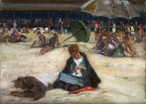 Seaside Landscape Art Drucke: WOODBURY: OGUNQUIT, c1912. Ogunquit Bath House with Lady and Dog