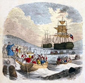 American Revolution Artwork Drucke: BOSTON: EVACUATION, 1776. British forces under the command of William Howe evacuating