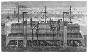 Brooklyn Bridge Construction Drucke: BROOKLYN BRIDGE: CAISSON. Cross section of a caisson of the Brooklyn Bridge
