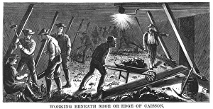 Brooklyn Bridge Construction Drucke: BROOKLYN BRIDGE: CAISSON. Laborers in the caisson at the Brooklyn end of the bridge