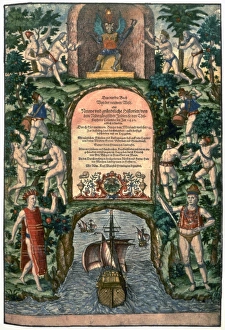 16th Century Maritime Art Drucke: DE BRY: FRONTISPIECE. Frontispiece for a book about the discovery of the New World