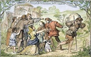 Abbildung Drucke: BUNYAN: PILGERs FORTSCHREIT. Christus verlässt die Stadt der Zerstörung: Holzschnitt für eine Ausgabe des 19