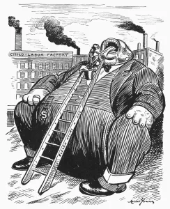 Drucke von Ein Cartoonkind mit Kinderarbeit, um 1912. Ein amerikanisches Anti-Kinderarbeitskarikatur von Art Young, um 1912. Ein kleines Kind soll sie ernähren Industrielle Drucke: Ein Cartoon mit Kindesarbeit aus dem Jahr 1912 - Ein kleines Kind soll sie ernähren