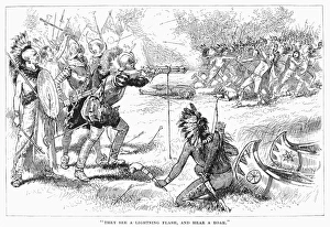 Samuel De Champlain Drucke: CHAMPLAIN FIGHTING NATIVE AMERICANS