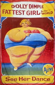 Zirkus-Sideshow-Plakate 1949 von Nieman Eisman mit Celesta Geyer bekannt als Jolly Dolly Dimple