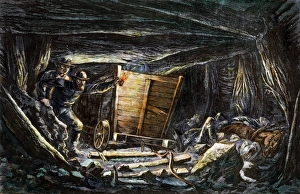 Late 19th Century Industry Drucke: COAL MINE EXPLOSION, 1873. Aftermath of a coal mine explosion. American engraving, 1873