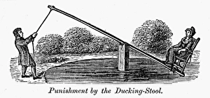 19th Century Engraving Drucke: COLONIAL DUCKING STOOL