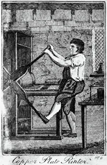 Woodblock Printing Techniques Drucke: COPPER PLATE PRINTER, 1807. A copper plate printer