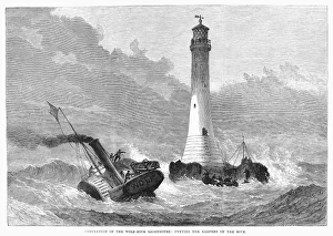 Cornwall Maritime History Drucke: CORNWALL: LIGHTHOUSE, 1870. Putting the keepers on the newly completed Wolf Rock lighthouse 8 miles off Lands End