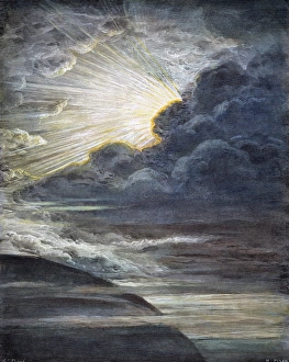 Wood Engraving Prints Drucke: CREATION OF LIGHT The Creation of Light (Genesis 1: 2). Wood engraving after Gustave Dor