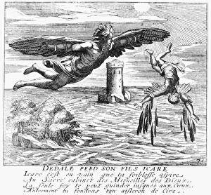 Drucke von Daedalus und Ikarus. Der Sturz des Ikarus. Linolschnitt, französisch, 1660 Daedalus Drucke: Daedalus und Ikarus. Der Sturz des Ikaros. Liniengravatur französisch, 1660