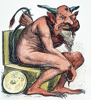 TEUFEL: Belphegor Der biblische Dämon des Bösen, verehrt von den Moabitern (Nummer 25 : 3) Holzgravur französische Kunst aus dem 19. Jahrhundert
