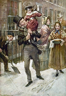 Drucke von DICKENS : WEihnachtskarten von Charles Dickens. Bob Cratchit und Timothy Kratzer. Illustration von Harold Cropping aus einer Ausgabe des Jahres 1920 D Drucke: DICKENSES: WEISSEN KRIEGSCHNIEDEL