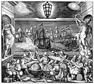 Drucke von Niederländisches Handelshaus, 1612. Die Lichtung der Navigation Willem Blaeu Drucke: Niederländische Handel, 1612. Die Leuchte der Navigation