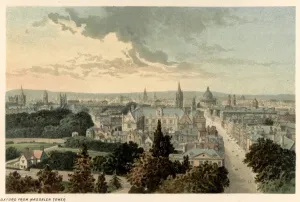 Blick auf Oxford. Ein Blick von der Magdalenenburg aus dem Jahr 1885 als Lithografie