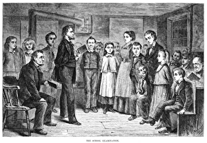 Vintage Classroom Scene Drucke: ELEMENTARY SCHOOL. The School Examination. Wood engraving, American, c1870