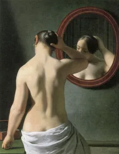 Bildende Kunst Drucke: Eckersberg : Nackt, 1837. Frau vor dem Spiegel steht. Öl auf Leinwand