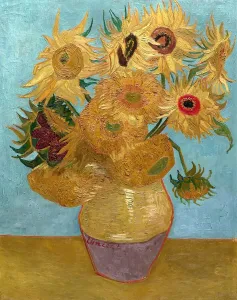 Drucke von VINZENT VAN GOHG : SONNENBLUMEN , 1889 . Vasen mit zwölf Sonnenblumen . Öl auf Leinwand , VINZENT VAN GOHG , Januar 1889 Impressionistische Gemälde Drucke: VINCENT VAN GOHG: SONNENBLUMEN, 1889. Vasen mit zwölf Sonnenblumen. Öl auf Leinwand