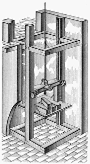American Line Engravings Drucke: FREIGHT ELEVATOR, 1880. Line engraving, American, 1880