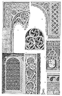 Gothic Architecture Illustration Drucke: GOTHIC ORNAMENT. Gothic decorative architectural elements. Engraving