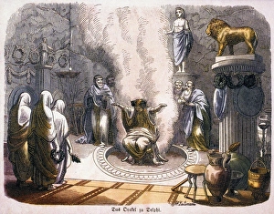Ancient Greek Oracle Drucke: GREECE: ORACLE AT DELPHI. Oracle of Apollo at Delphi. German engraving, 19th century