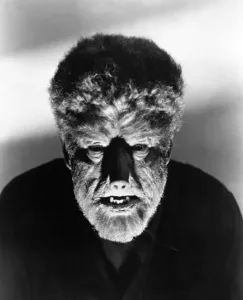 Drucke von WOLFMANN, 1941.Lon Chaney Jr. spielt den Titelcharakter im Film Wolfmann aus dem Jahr 1941 Film und Filmplakate: 'Wolfmann', 1941;Lon Chaney jr spielt den Titelcharakter im Film 'The Wolfman', 1941