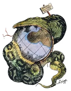 Early 20th Century Cartoons Drucke: CARTOON: ANTI-GERMAN, c1917. The Python. A militarily strong Germany swallows up the world