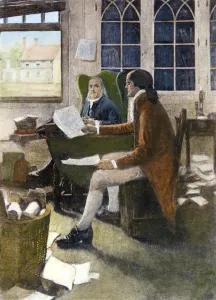 ERklärung der Unabhängigkeit vom 4.Juni 1783 von Thomas Jefferson liest er seinen Entwurf vor