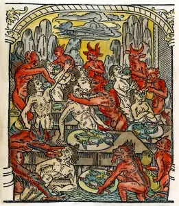 Christian Allegory Images Drucke: HELL: SEVEN DEADLY SINS. The Gluttonous are forcefed on toads, rats, and snakes