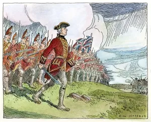 Wolfe in Québec, 1759. General James Wolfe führt die britische dünne Linie an.